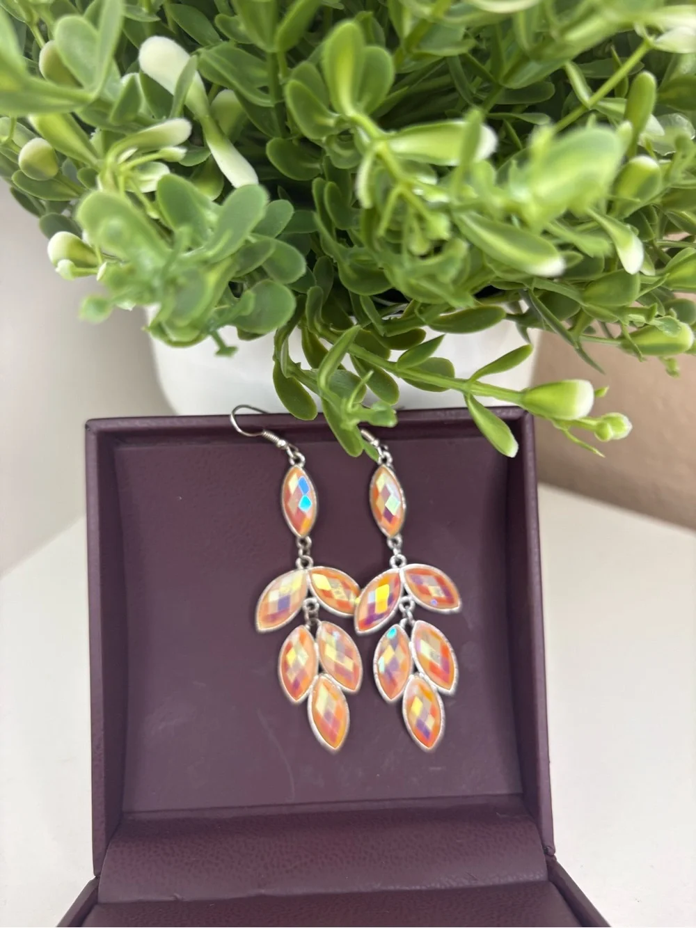 Elegant chandelier earring silver tone statement